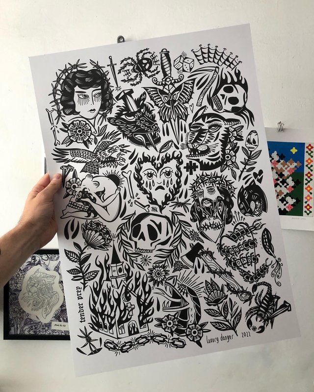 Japanese Tattoo Flash Sheet — Samurai & Oni
