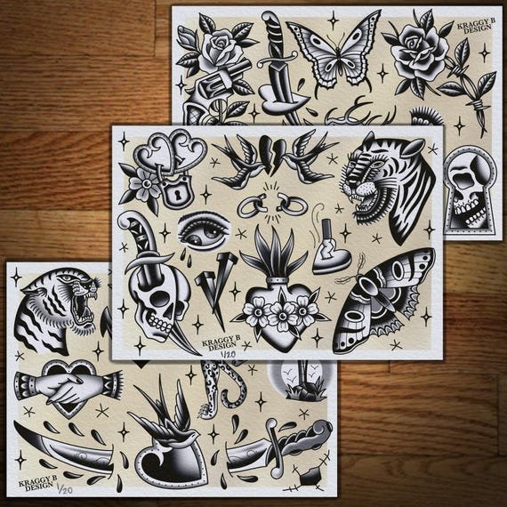 Traditional Panther & Roses — Art Print